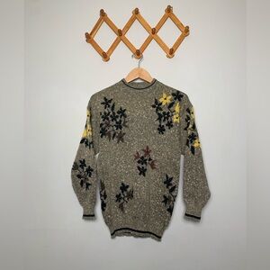 Vintage Women’s Mondi Wool/Cashmere Blend Brown Floral Sweater SZ 34/L
